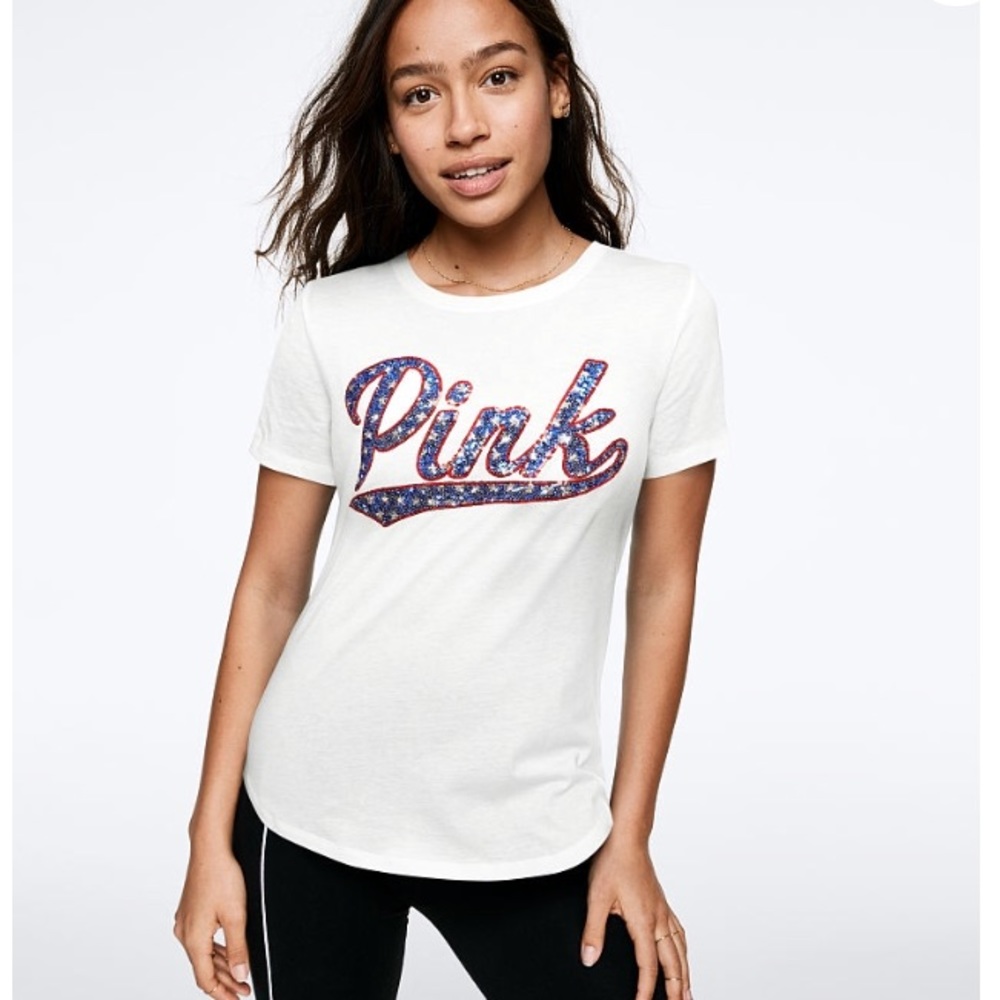 Vs PINK Bling Sequins Logo Tee